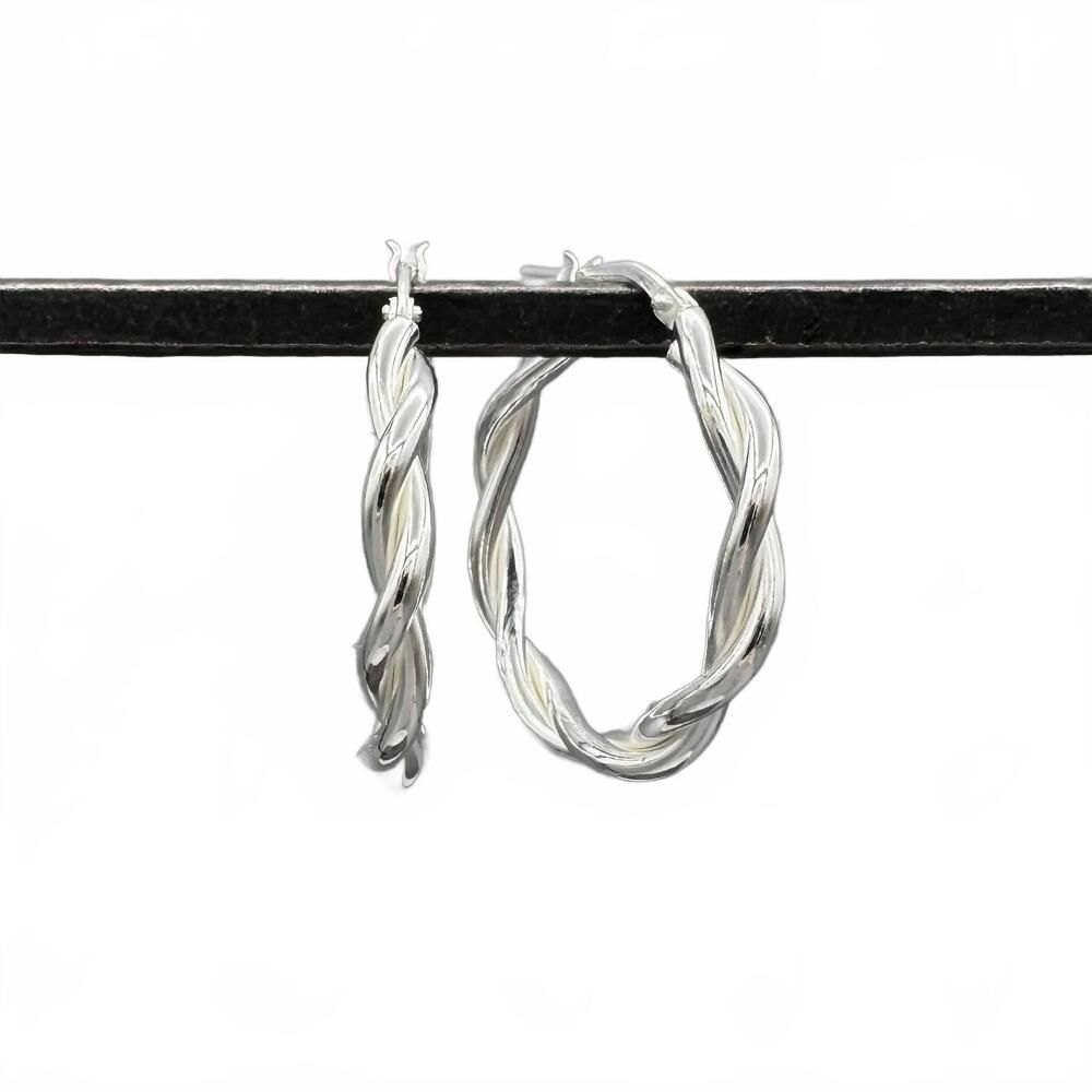 NEW SOMETHING SILVER women's twisted french lock hoops earrings in silver